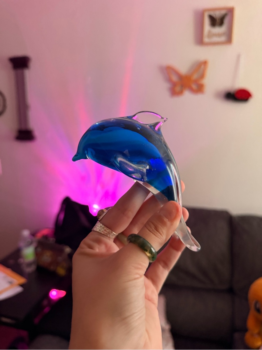 Blue Glass Dolphin Figurine - Decorative Fish Accent